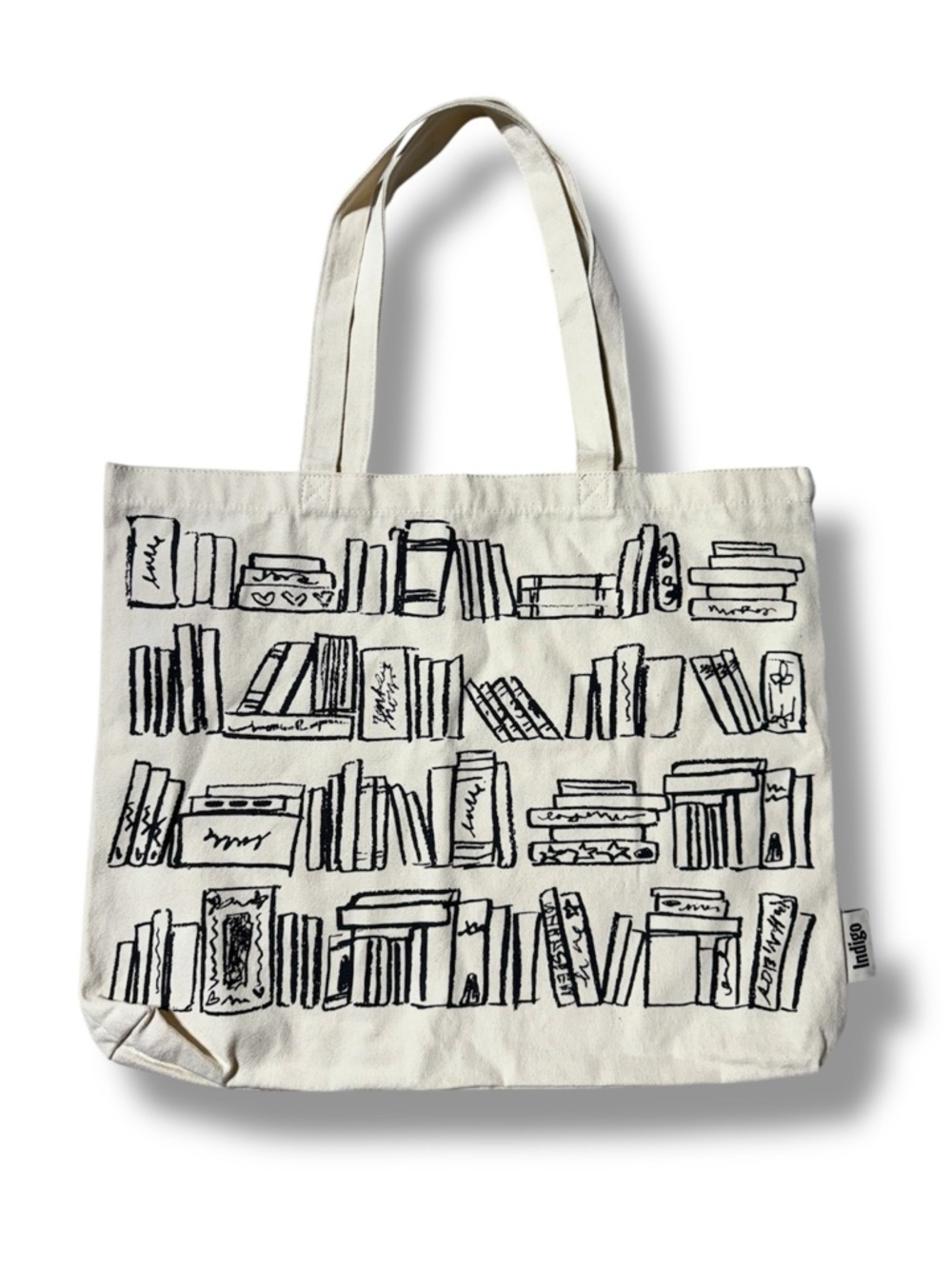 Indigo Organic Cotton Canvas Tote Bag Book Spine Design